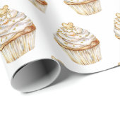 ピンク金ゴールドホワイトクリームハートカップケーキ誕生日 ラッピングペーパー (ロールコーナー)