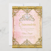 ピンク金ゴールドホワイトパールティアラキンセアニェラ招待状 招待状 (正面)