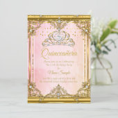 ピンク金ゴールドホワイトパールティアラキンセアニェラ招待状 招待状 (スタンド正面)