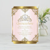 ピンク金ゴールドホワイトパールプリンセスキンセアニェラ 招待状 (スタンド正面)