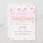 ピンク金ゴールドホワイト水玉模様&ハートブライダルシャワー 招待状 (正面)