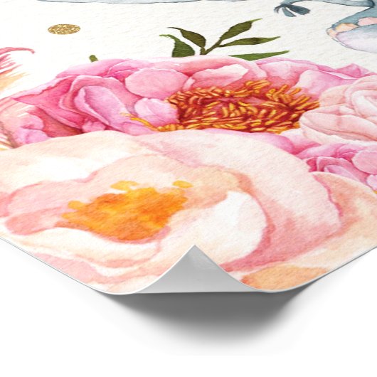 ピンク金ゴールドボホエレファント子供部屋ウォールアートプリント ポスター (角)