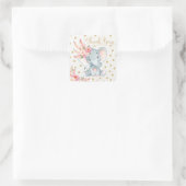 ピンク金ゴールドボホエレファント誕生日フェイスステッカーラベル スクエアシール (バッグ)