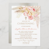 ピンク金ゴールドボホガールバプテスマ《キリスト教》洗礼式や命名式招待状 招待状 (正面/裏面)
