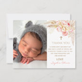 ピンク金ゴールドボホガール《キリスト教》洗礼式や命名式サンキューカード サンキューカード (正面)