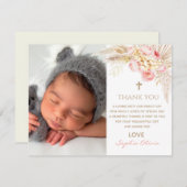 ピンク金ゴールドボホガール《キリスト教》洗礼式や命名式サンキューカード サンキューカード (正面/裏面)