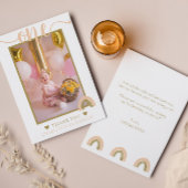 ピンク金ゴールドボホレインボーファースト誕生日写真 サンキューカード