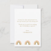 ピンク金ゴールドボホレインボーファースト誕生日写真 サンキューカード (裏面)