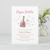 ピンク金ゴールドポピンボトルシャンパンベビーシャワー 招待状 (スタンド正面)