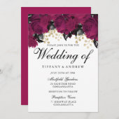 ピンク金ゴールドマルサラフラワーズ結婚式招待状 招待状 (正面/裏面)