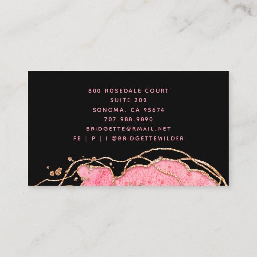 ピンク金ゴールドマーブルアガテブラック美容師 名刺 (裏面)