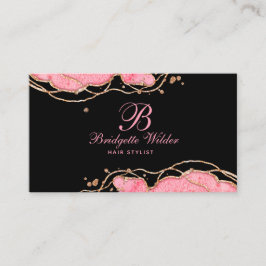 ピンク金ゴールドマーブルアガテブラック美容師 名刺