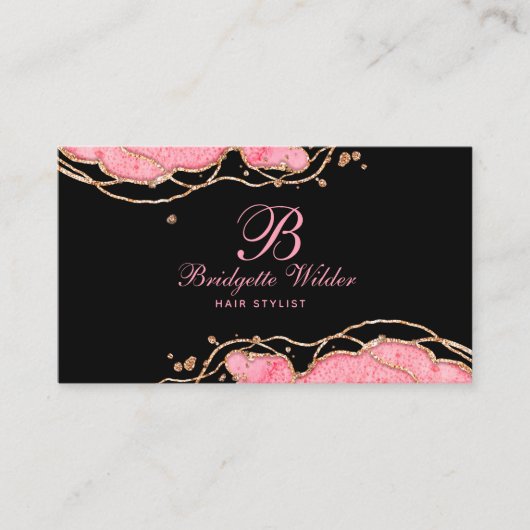 ピンク金ゴールドマーブルアガテブラック美容師 名刺 (正面)
