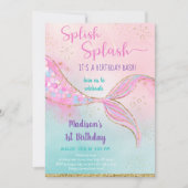 ピンク金ゴールドマーメイド誕生日 招待状 (正面)