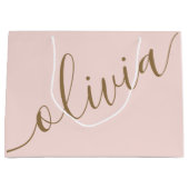 ピンク金ゴールドミニマルモダンリストモノグラエレガントム ラージペーパーバッグ (正面)