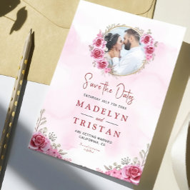 ピンク金ゴールドミニマル結婚リスト セーブザデート