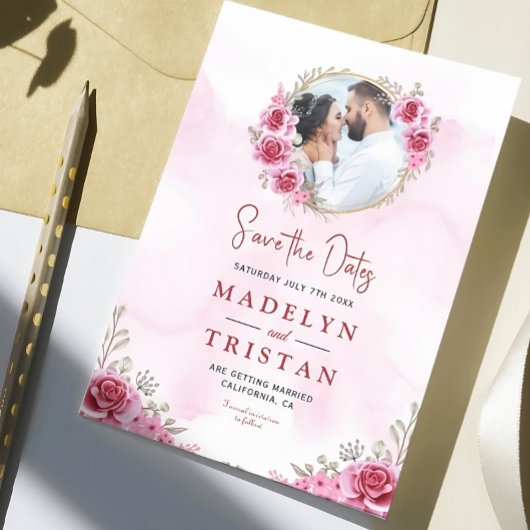 ピンク金ゴールドミニマル結婚リスト セーブザデート