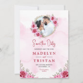 ピンク金ゴールドミニマル結婚リスト セーブザデート (正面)