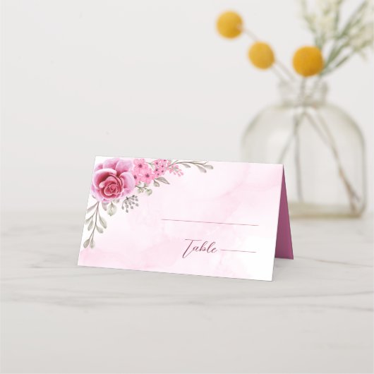 ピンク金ゴールドミニマル結婚リスト プレイスカード (正面)