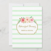 ピンク金ゴールドミントストライプリハーサルディナーパーティー 招待状 (正面)