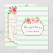 ピンク金ゴールドミントストライプリハーサルディナーパーティー 招待状 (正面/裏面)