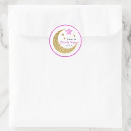 ピンク金ゴールドムーン&スターズベビーシャワーありがとう ラウンドシール (バッグ)