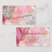 ピンク金ゴールドモダンカラーアルコールインクグリッター 名刺 (正面/裏面)