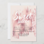 ピンク金ゴールドモダングリッタースウィート16ガール 招待状 (正面)