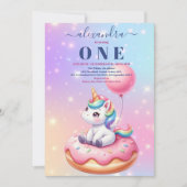 ピンク金ゴールドユニコーンウォーターカラーガールバースデーパーティー 招待状 (正面)