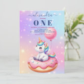 ピンク金ゴールドユニコーンウォーターカラーガールバースデーパーティー 招待状 (スタンド正面)