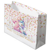 ピンク金ゴールドユニコーングリッター第2女子誕生日 ラージペーパーバッグ (正面アングル)