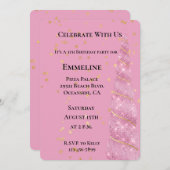 ピンク金ゴールドユニコーンスターズ誕生日 招待状 (正面/裏面)