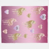 ピンク金ゴールドユニコーンハート グラデーション フリースブランケット (正面(横))