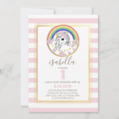 ピンク金ゴールドユニコーンファースト誕生日招待状 招待状 (正面)