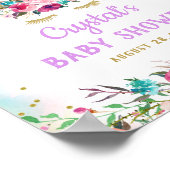 ピンク金ゴールドユニコーンフローラベビーシャワー歓迎サイン ポスター (角)