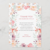 ピンク金ゴールドユニコーンフローラ水色ベビーシャワー サンキューカード (正面/裏面)