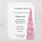 ピンク金ゴールドユニコーンホワイト誕生日 招待状 (正面/裏面)