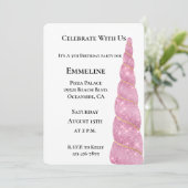 ピンク金ゴールドユニコーンホワイト誕生日 招待状 (スタンド正面)