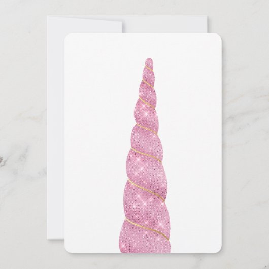 ピンク金ゴールドユニコーンホワイト誕生日 招待状 (裏面)