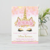 ピンク金ゴールドユニコーン誕生日パーティー 招待状 (スタンド正面)