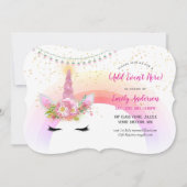 ピンク金ゴールドユニコーン顔招待状ANYイベント 招待状 (正面)