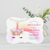 ピンク金ゴールドユニコーン顔招待状ANYイベント 招待状 (スタンド正面)