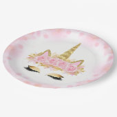 ピンク金ゴールドユニコーン顔紙プレート ペーパープレート (アングル)