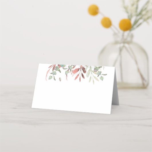 ピンク金ゴールドユーカリ葉スグリーンリーエレガント プレイスカード (正面)