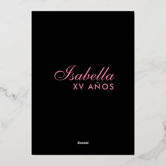 ピンク金ゴールドラスベガスクインセアネラ誕生日インベイティション 箔招待状 (裏面)