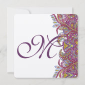 ピンク金ゴールドラズベリーペイズリーダマスクフローラ結婚ズ 招待状 (裏面)