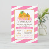 ピンク金ゴールドリトルカボキンガールファースト誕生日 招待状 (スタンド正面)