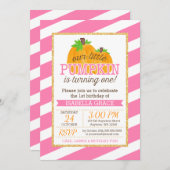 ピンク金ゴールドリトルカボキンガールファースト誕生日 招待状 (正面/裏面)