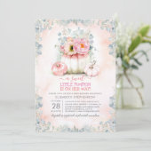 ピンク金ゴールドリトルカボチャかわいいエレガント赤ちゃんシャワー 招待状 (スタンド正面)