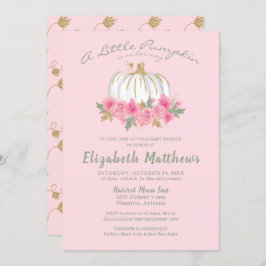 ピンク金ゴールドリトルカボチャ女の子ベビーシャワー 招待状
